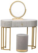 Set BOHEMIA LONG – Masă de Toaletă pentru Machiaj, Oglindă Iluminată LED, Control Touch, Sertar, Taburet, 100x40x75 cm, Gri