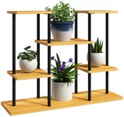 Outsunny Suport plante interior etajeră plantă cu 6 nivele cadru din oțel bază lemn masiv 80 x 24 x 61,5 cm lemn natural | Aosom Romania