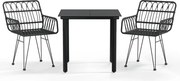 vidaXL Set mobilier de grădină, 3 piese, negru, poliratan