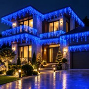 Instalație de Crăciun, 1 x 100 metri, franjuri cu 8 jocuri de lumini, fir gros, exterior, albastru