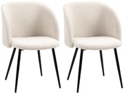HOMCOM Lot de 2 scaune de sală de mese cu spătar din material textil efect lână buclată și picioare din oțel 55 x 62 x 80 cm bej negru | Aosom Romania