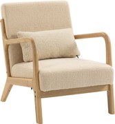 HOMCOM Fotoliu lounge - 3 perne incluse - șezut adânc - cotiere - structură lemn hévéa - aspect catifea bej | Aosom Romania