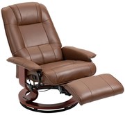 HOMCOM Fotoliu de relaxare, 145° reglabil, suport de picioare ajustabil, piele ecologică, 360° rotativ, până la 120 kg, Maro | Aosom Romania