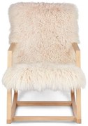 Fotoliu balansoar din lemn de frasin, cu pernă din 100% blană naturală de oaie tibetană, cu fir lung și buclat, „Rocking Chair”