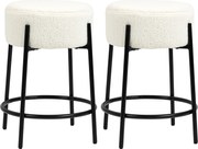 HOMCOM Set de 2 scaune de bar cu suport pentru picioare oțel și tapițerie cu efect de lână bouclée înălțime 62 cm alb și negru | Aosom Romania
