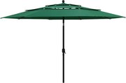 vidaXL Umbrelă grădină cu 3 niveluri, stâlp aluminiu, verde, 3,5 m