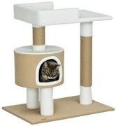 PawHut Copac zgâriat Copac de pisici cu casă de pisici, 1 casă de pisici, 1 pat, 70 cm x 49 cm x 79 cm, Natur + Alb | Aosom Romania