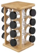 Suport condimente Brenda Black, cadru bambus, 16 recipiente, 17x17x28 cm