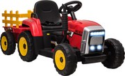 HOMCOM Tractor Electric pentru Copii cu Remorcă Detașabilă, Telecomandă și Lumini, pentru Copii 3-6 Ani, 136,5x50x52,5 cm, Roșu | Aosom Romania