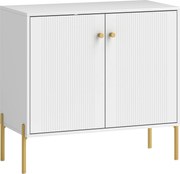 HOMCOM Bufet pentru living, mobilier de depozitare cu uși canelate duble, poliță reglabilă, picioare din oțel, 80 x 39,1 x 76 cm, alb | Aosom Romania
