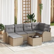vidaXL Set de canapele pentru grădină cu pernă 7 pcs Bej Rattan poli