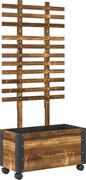 Outsunny Jardiniera cu Spalier pentru Plante Agatatoare si Roti, Jardiniera din Lemn de Brad cu Design Autodrenant, 65x31x147 cm, Maro Carbonizat