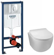 Pachet vas wc suspendat rimless Balneo Luna, capac softclose, rezervor Grohe Rapid SL si clapeta Grohe Skate Air crom