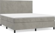 vidaXL Pat box spring cu saltea, gri deschis, 180x200 cm, catifea