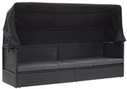vidaXL Pat canapea de exterior cu copertină, negru, poliratan