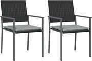 vidaXL Scaune de grădină cu perne 2 buc. negru 54x62,5x89 cm poliratan