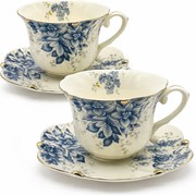 Serviciu Portelan Vintage 2 Cesti si farfurii BLUE FLOWERS