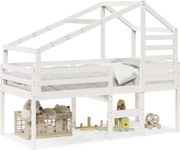 vidaXL Pat înalt cu acoperiș, alb, 90x200 cm, lemn masiv de pin