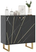 HOMCOM Bufet de depozitare cu 2 uși și raft reglabil, picioare din metal 76 x 35 x 77 cm ton marmură neagră | Aosom Romania