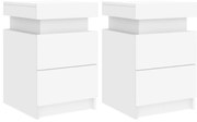Noptiere cu lumini LED, 2 buc., alb, 35x39x55 cm