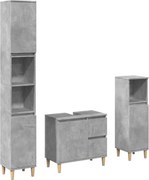 vidaXL Set mobilier de baie, 3 piese, gri beton, lemn compozit