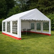 Cort pentru petreceri în grădină 6×4 m, dungă albă și roșie,