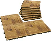 Outsunny Plăci pentru terasă 31x31cm 10 buc. / 0,91m² Plăci cu sistem click din lemn de acacia pentru terasă și balcon, lemn natural | Aosom Romania