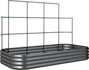 Outsunny Jardiniere Ridicate din Metal cu Grilaj, Pat de Grădină Înălțat cu Fund Deschis, Mănuși și Grilaj pentru Plante Cățărătoare, Legume și Flori, 220x110x150 cm, Gri Închis | Aosom Romania