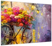 Tablou pe sticlă - Roată cu flori (70x50 cm)