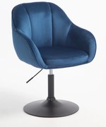 HR2055N Scaun Bleumarin din Catifea cu Bază Neagră