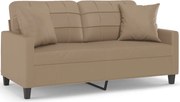 vidaXL Canapea cu 2 locuri cu pernuțe, cappuccino, 140 cm, piele eco.