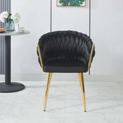 Scaun dining, catifea, cadru metalic, Negru/Auriu