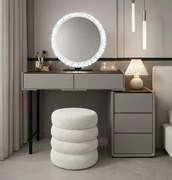 Set EMILY, Masă de toaletă pentru machiaj cu oglindă iluminată LED, în trei culori, intensitate reglabilă, control touch, comoda, taburet, 80 cm, Gri
