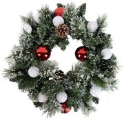 Coroniță de Crăciun albă cu roșu 45cm incl. LED cu temporizator - Jack