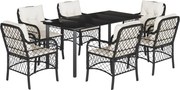 vidaXL Set mobilier de grădină cu perne, 7 piese, negru, poliratan