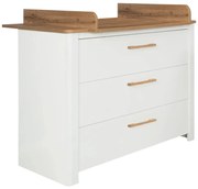 Comodă de copii albă joasă cu aspect de lemn de stejar cu masă de schimbat 119x100 cm Ava – Roba