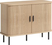 HOMCOM Bufet pentru living, corp de depozitare cu 2 uși culisante tambur cu lamele și 4 compartimente, stejar | Aosom Romania