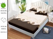 Husa de pat cu elastic 180x200 din Bumbac Finet + 2 Fete de Perna - Minimalist Brown