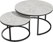 HOMCOM Set 2 Masute de Cafea care se Suprapun, Masute pentru Salon Rotunde din Metal si MDF Efect Marmura, Gri si Negru