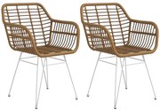 HOMCOM Lot de 2 scaune fotolii de dining design boem șezut din răchită sintetică picior din oțel alb | Aosom Romania