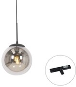 Lampă suspendată Art Deco neagră cu sticlă fumurie inclusiv adaptor pentru șină monofazată - Slimline Flore