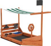 Outsunny Cutie de nisip cu copertină Corabie de pirați, incl. set de bucătărie pentru copii, lemn masiv, 180 x 103 x 144,5 cm, Verde | Aosom Romania