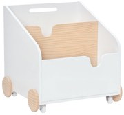 HOMCOM Cutie de Depozitare din Lemn pentru Jucării 2 Secțiuni cu Roți și Mâner Cărucior Copii Librărie cu Roți pentru Cameră Copii 40x43x43 cm Alb și Natural | Aosom Romania