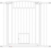 PawHut Barieră de siguranță câini cu sistem de dublă blocare, montaj prin presiune sau găurire, lățime 76-104 cm alb | Aosom Romania