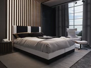 Pat matrimonial Boxspring 140 cm Pecos Comfort (Piele ecologică + Negru + Alb) (cu saltea și sp. depozitare). 1056265