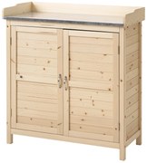 Outsunny Dulap de grădină cu 2 rafturi, suprafață de lucru din metal cu margine ridicată, lemn natural, 83 x 40 x 92 cm | Aosom Romania