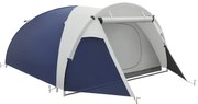 Outsunny Cort de camping 3/4 persoane în formă de dom ușor ventilat cu uși cu fermoar 320 x 240 x 130 cm bleu foncé gri deschis | Aosom Romania