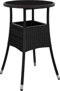vidaXL Masă de grădină, negru, Ø60x75 cm, sticlă securizată/poliratan