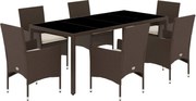vidaXL Set mobilier de grădină cu perne, 7 piese, poliratan și sticlă