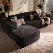 RESIGILAT- Canapea modulară în formă de L, din spumă de înaltă densitate, fără asamblare, țesătură din velur, șezlong pe Stanga, Gri